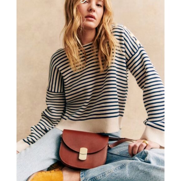 Sezane Sweaters - EUC Sezane Daisy 100% Cotton Striped Sweater Ecru Navy XXL